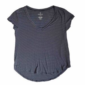 American Eagle Favorite T Tee Blue White Striped Shirt Top Size Small V Neck AEO